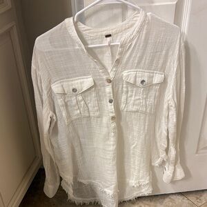 Free People Ivory Gauze Button-Up Tunic
